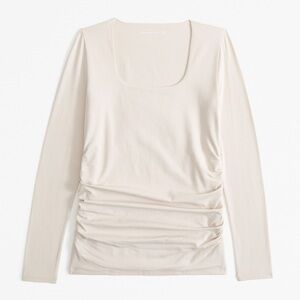 Abercrombie & Fitch Maternity Long-Sleeve Cotton-Blend Seamless Fabric Top Beige